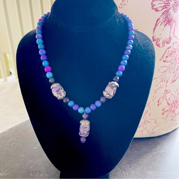 Navajo Indian Purple Blue stone Bead Necklace Pendant...